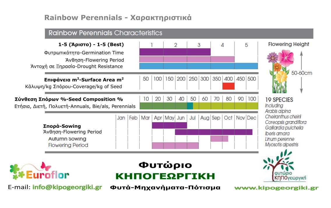 Rainbow Perennials 1kg Σπόροι Μείγμα για Αστικά Λιβάδια EUROFLOR